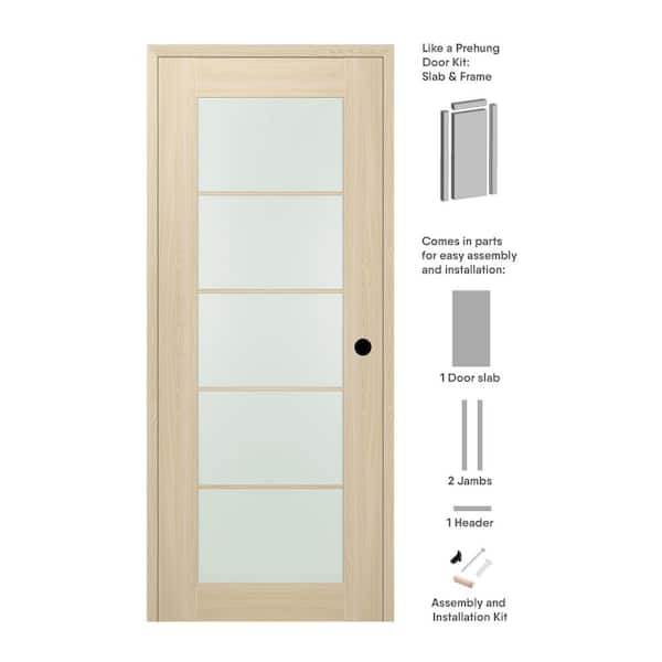 Belldinni 24 in. x 96 in. Vona Left-Hand Solid Composite Core 5-Lite Frosted Glass Loire Ash Wood Single Prehung Interior Door