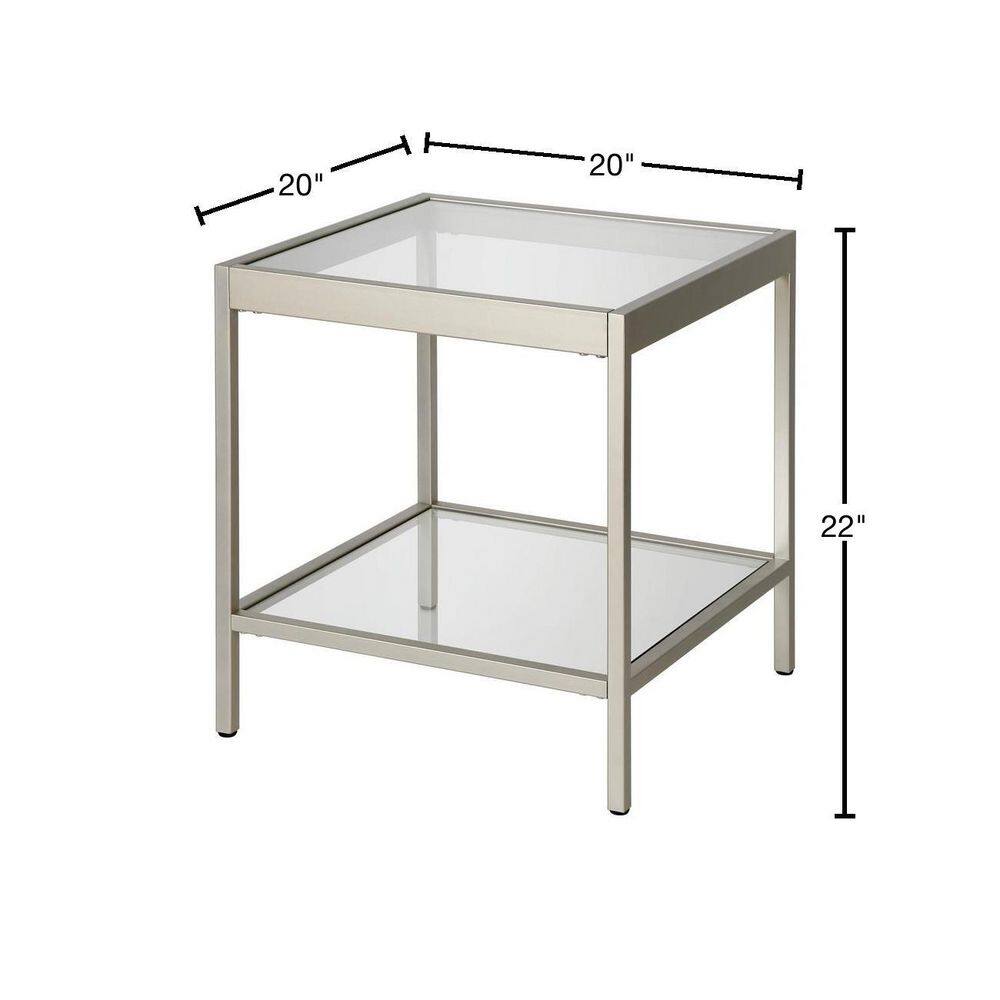 Sleek Nickel & Tempered Glass 20" Square Side Table