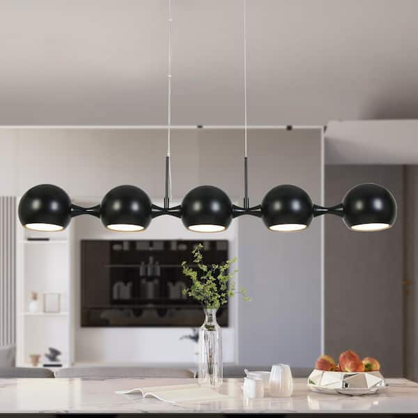 Hosodani 5-Light Dimmable Integrated LED Matte Black Linear Chandelier for Kitchen Island
