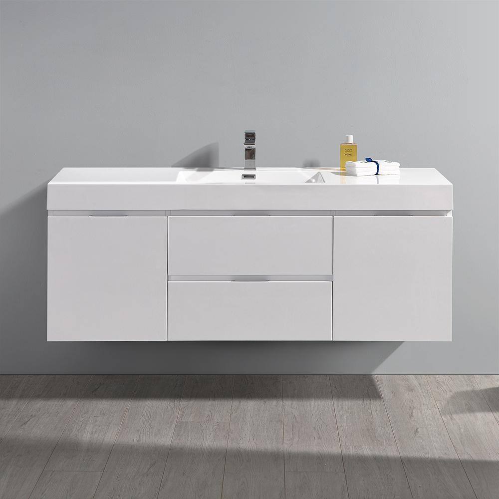 Valencia 60" Glossy White Wall Mount Double Vanity