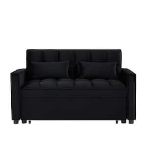 35 in. W Flared Arm Sofa Velvet Upholstery Convertible Loveseat Modern Style Straight Sofa 2-Seat Sofa Classic in Black