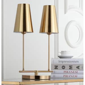 Rianon 22.5 in. Brass Gold Double Table Lamp with Gold Shade