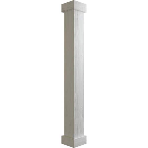 Ekena Millwork 6 in. x 5 ft. Sand Blasted Endurathane Faux Wood Non-Tapered Square Column Wrap with Standard Capital and Base