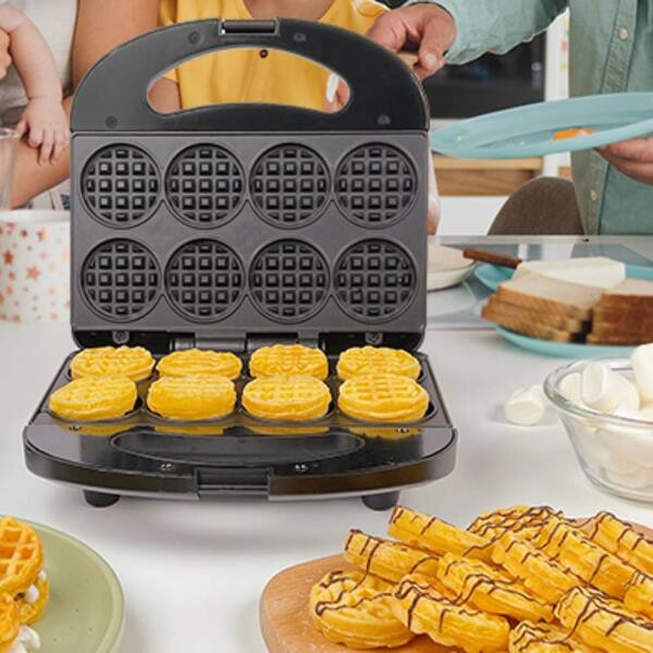 Wudkey 750-Watt 8-Waffle Black Non-Stick Mini Iron American Waffle