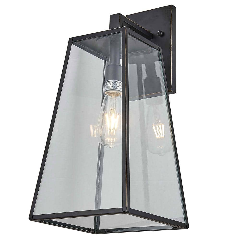 1-Light Imperial Black Outdoor Wall Lantern with Clear Tempered Glass Shade