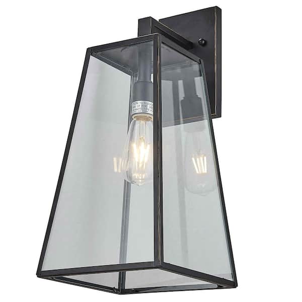 Unbranded 1-Light Imperial Black Outdoor Wall Lantern with Clear Tempered Glass Shade
