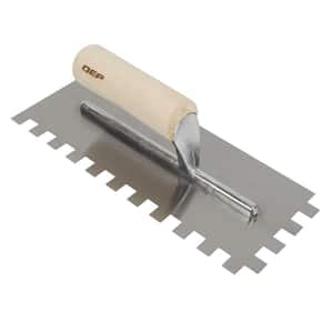 1/2 in. x 1/2 in. x 1/2 in. Traditional Carbon Steel Square-Notch Flooring Trowel with Wood Handle