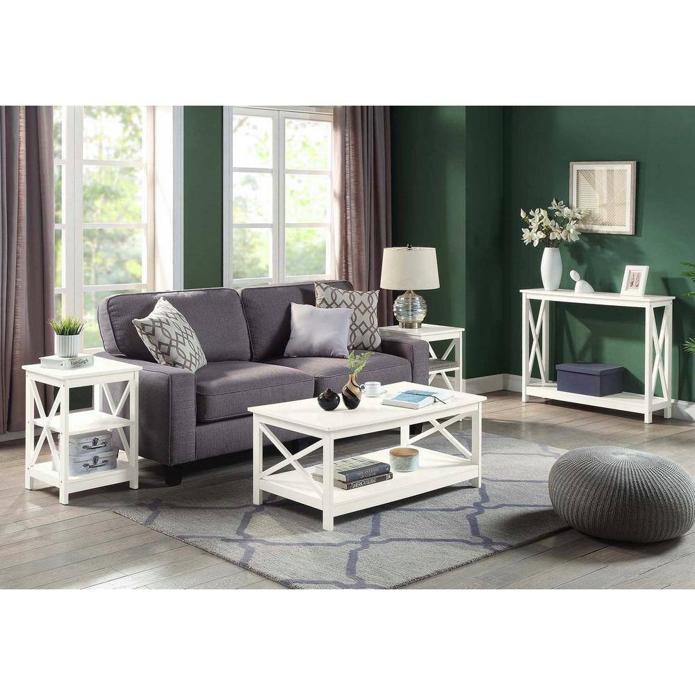 Ivory Coastal Farmhouse Console Table with Open Shelving