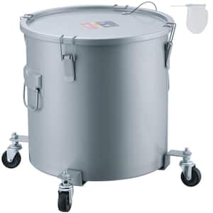 Fryer Grease Bucket 10 Gal Oil Disposal Caddy with Caster Base Carbon Steel Oil Transport Container, Gray