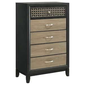 Black, Brown and Silver 5-Drawer 31 in. Wide Dresser Without Mirror