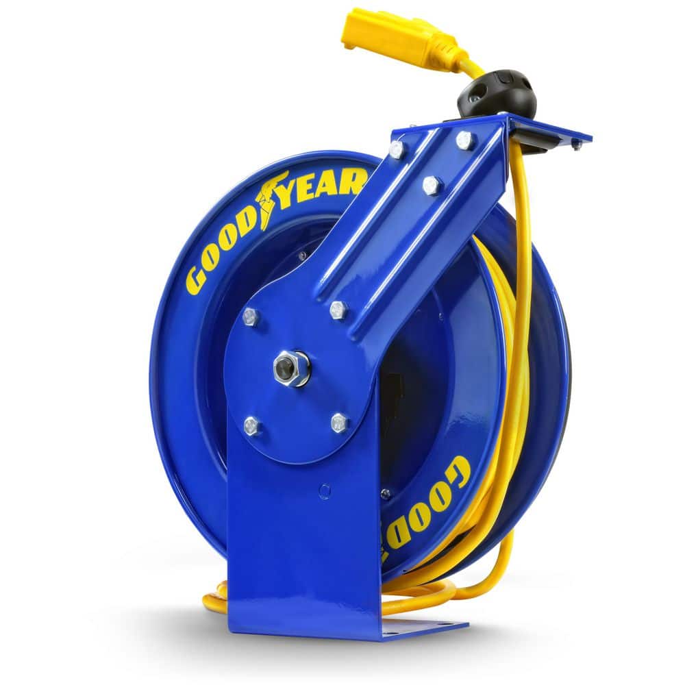 Goodyear 100 ft. 14/3 13 Amp Retractable Extension Cord Reel with 3-Grounded Outlets and Tri-Tap End GUR073