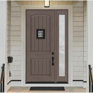 Regency 51 in. x 96 in. 2P Plank Cavalier Speakeasy LHIS Ashwood Stain Fiberglass Prehung Front Door w/12in. Rain SL