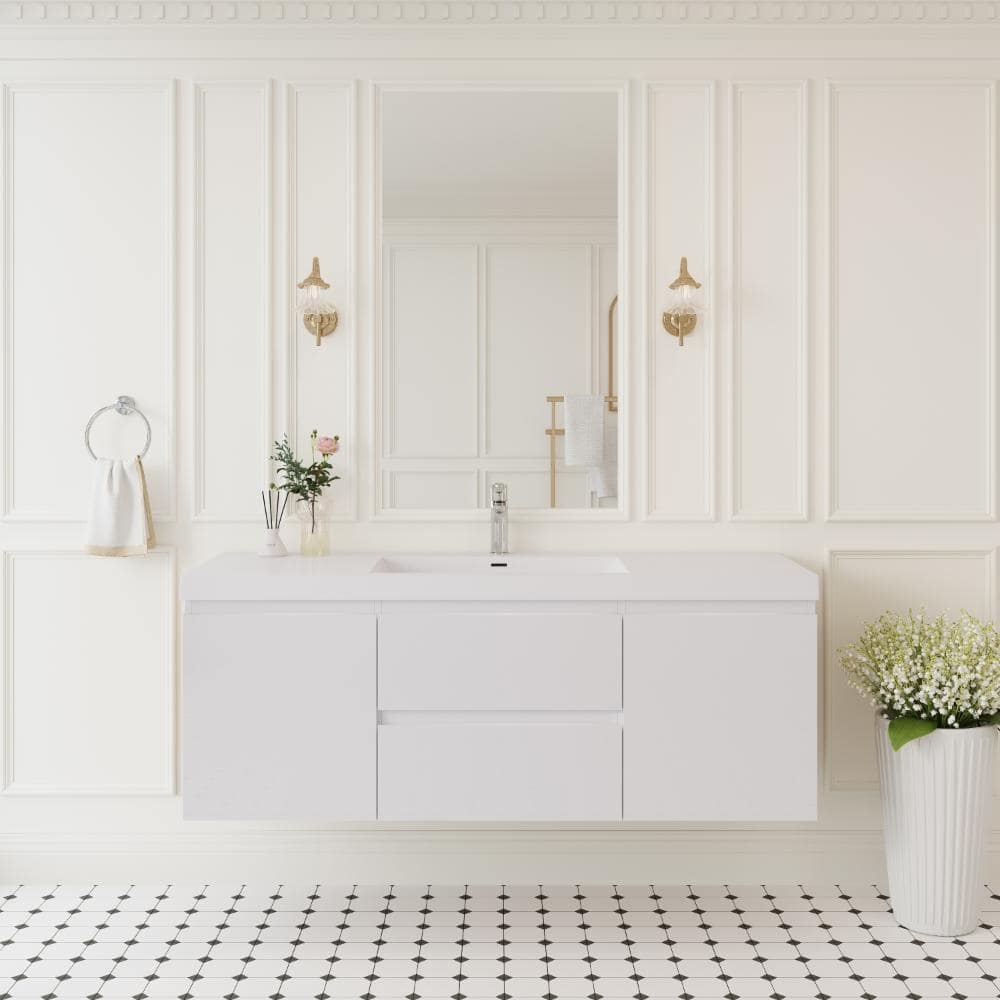 60 in. W Single Sink Floating Bath Vanity in Glossy White with White Solid Surface Sink Top price history on PriceWatchPro