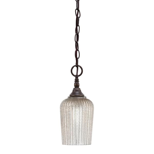 Unbranded Elva 100-Watt 1_light Dark Granite Shaded Pendant Light with 5 in. Silver Textured glass Shade, No Bulb Included