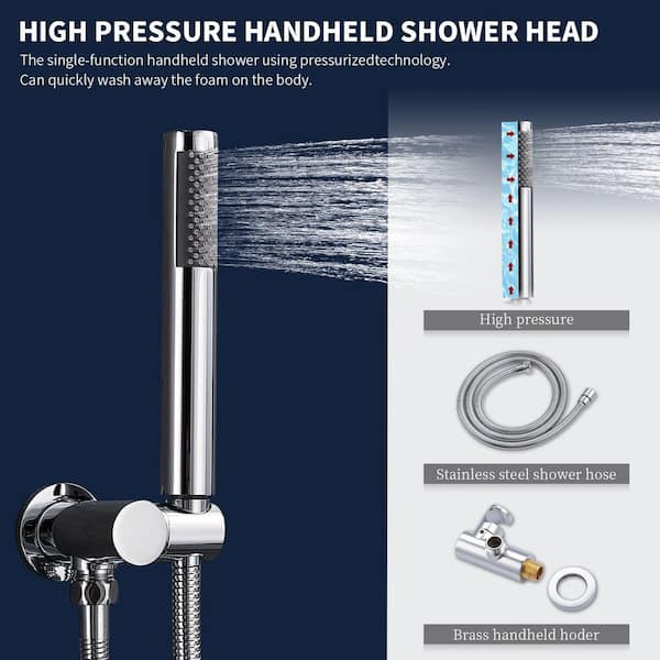 46 Unlacquered Brass Shower System, Round Shower Head with High Pressure