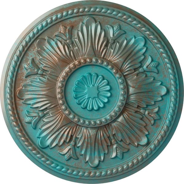 Ekena Millwork 18 in. x 1-3/4 in. Edinburgh Urethane Ceiling Medallion (Fits Canopies upto 5-1/4 in.), Copper Green Patina