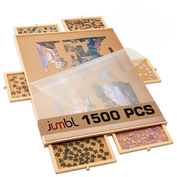 JUMBL 1500-Piece Puzzle Board with Drawers, Lazy Susan and Cover ...