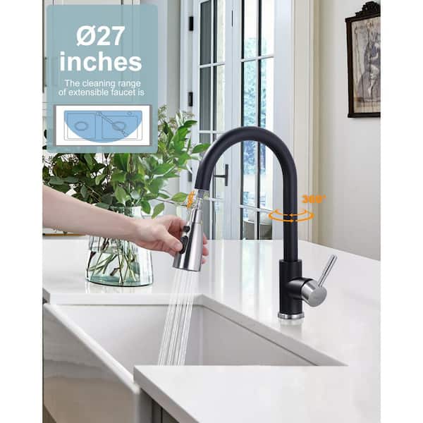 Single-Handle Pull-Down Sprayer Kitchen Faucet with Stream and PowerSpray Mode in Brushed Nickel and Black