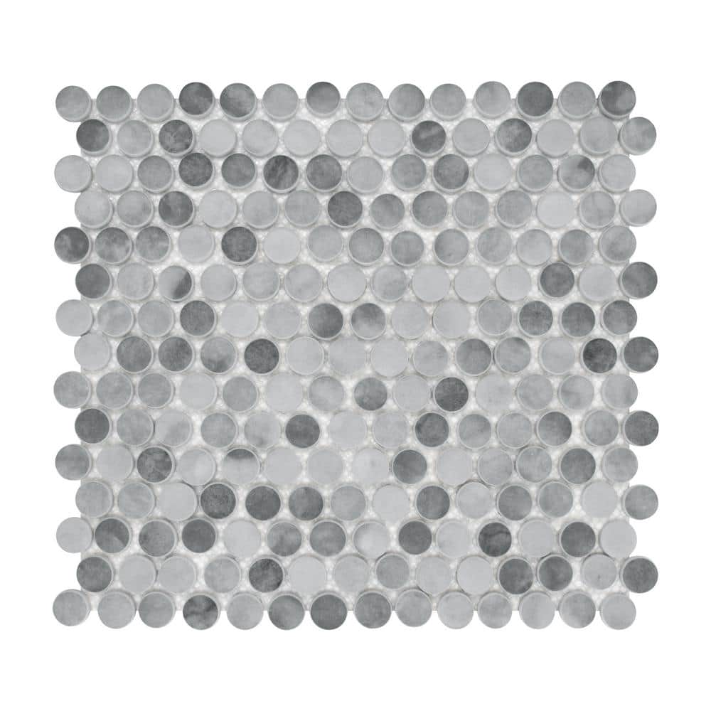 Gray Penny Round Recycled Glass Mosaic Tile 11" x 10"