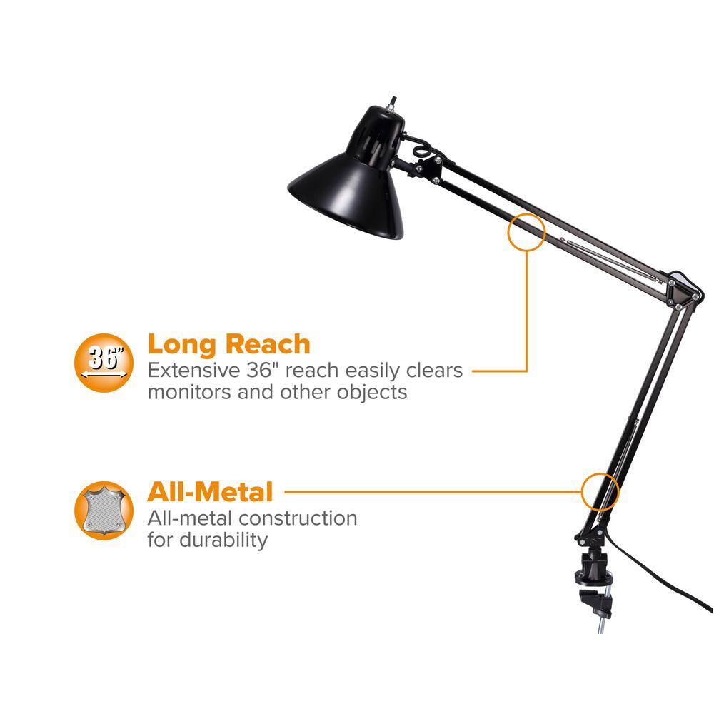 Sleek 36" Black Metal LED Clamp Desk Lamp with Adjustable Arm