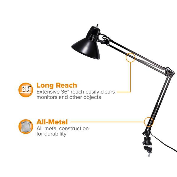 36 In Black Metal Swing Arm Led Desk Lamp With Clamp Vlf100 Black Metal Swing Arm Led Desk Lamp, 36 In Black Metal Swing Arm Led Desk Lamp With Clamp