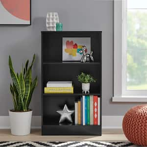 43 in. Black 3-Shelf Basic Bookcase with Adjustable Shelves