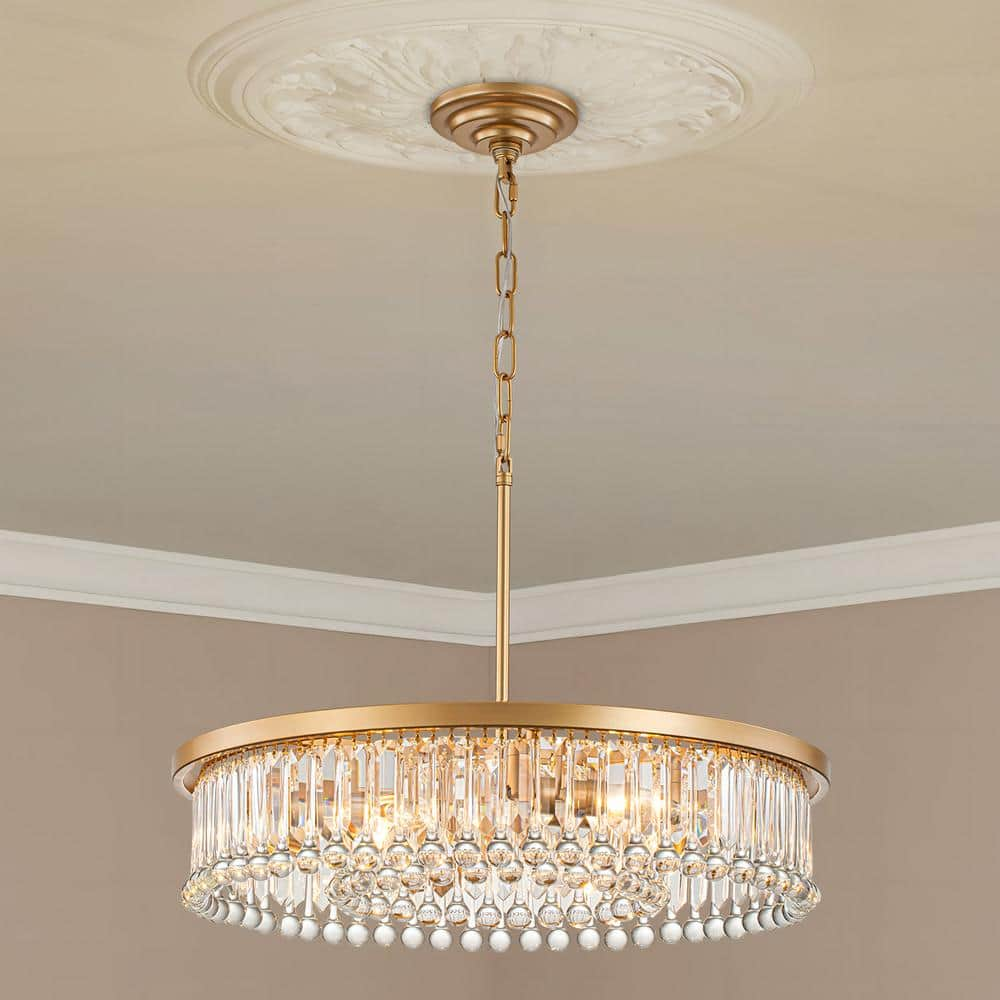 GoYeel 6-Lights Gold Modern/Contemporary Wagon Wheel Crystal Hanging ...