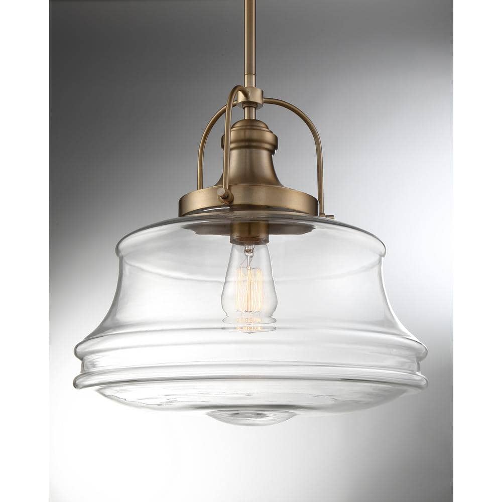 Basel 14'' Clear Glass Globe Pendant in Burnished Brass