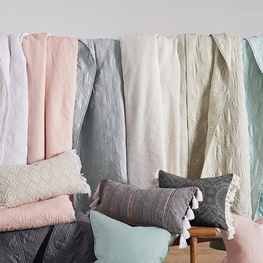 Charcoal Washed Linen Square Decorative Pillow Cover Set, 20 x 20in