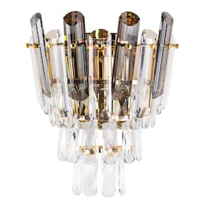 2-Light Gold Modern Decorative Wall Sconce Bedside Light with Crystal Shade