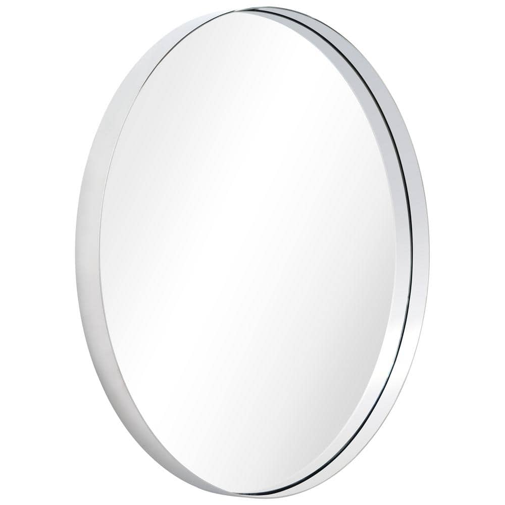 30" Round Silver Stainless Steel Bathroom Wall Mirror