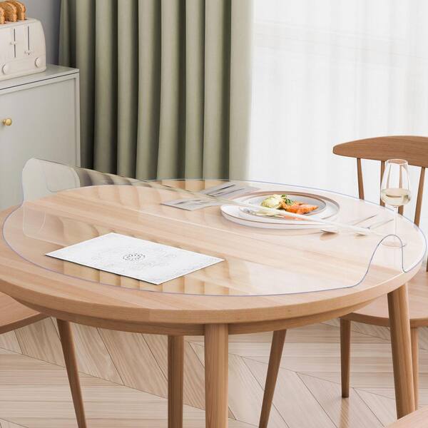 Plastic Table Cover, 48 x 48 In. 2.0 mm Thick Clear Table Protector, Round PVC Desk Mat, Waterproof Solid