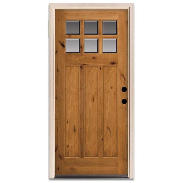 Steves & Sons Craftsman 6 Lite Prefinished Knotty Alder Wood Prehung Front Door-DISCONTINUED