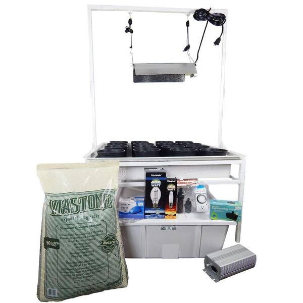 Viagrow 3 ft. x 3 ft. White Flood and Drain Benched System with Light Stand and 400-Watt Electronic Dimmable System