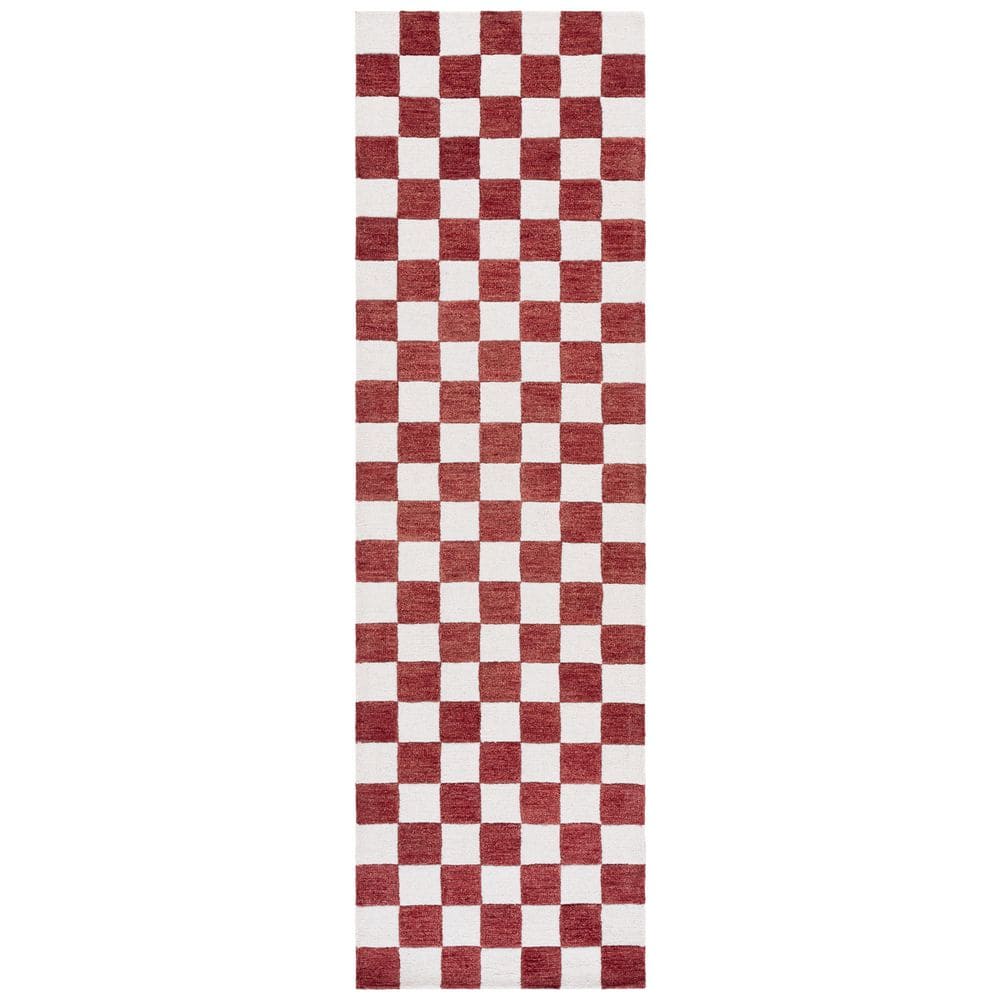Ebony 2 ft. x 8 ft. Red/Ivory Checkered Geometric Runner Rug price history on PriceWatchPro