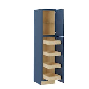 Grayson Mythic Blue Painted Plywood Shaker Assembled Pantry Kitchen Cabinet 4 ROT Sft Cls R 18 in W x 24 in D x 84 in H