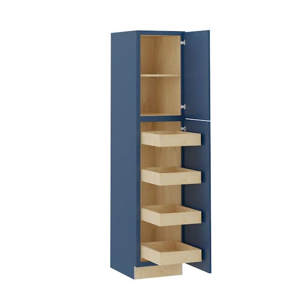 Home Decorators Collection Grayson 18 in. W x 24 in. D x 84 in. H Assembled Plywood Pantry Kitchen Cabinet in Mythic Blue with 4ROT Soft Close RH