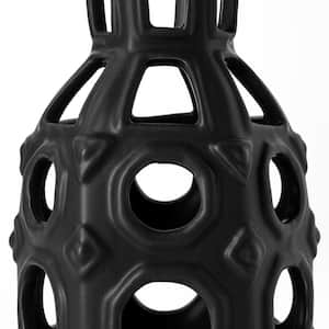 Brunel Small Black Drum-Shaped Ceramic Vase