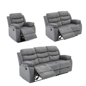 166.6 in. Slope Arm 6 Seats Microfiber Straight Sectional Sofa in Gray with Reclining Function