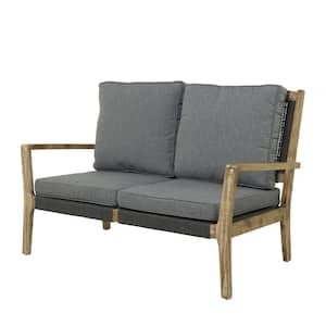 Dark Gray Wood Contemporary Outdoor Couch with Gray Cushions