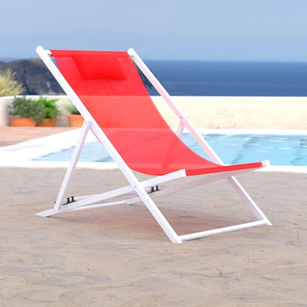 Leisuremod Sunset White Aluminum Outdoor Lounge Chair in Red
