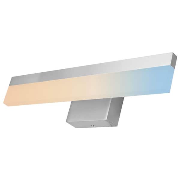 Sunlite 18 in. 1-Light Brushed Nickel LED Vanity Light Bar with Frosted Acrylic Shade Dimmable CCT Selectable 30K/40K/50K