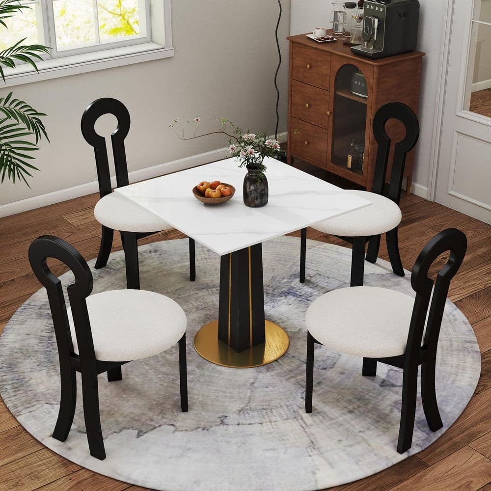 White Marble Top 33.46 in. Solid wood Pedestal Base Square Conversation Dining Table with 2 Chairs (Seats 3) price history on PriceWatchPro