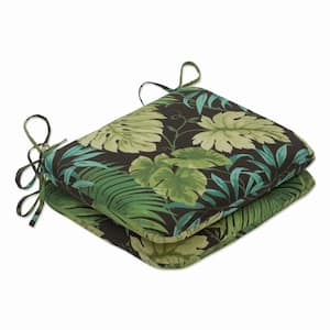 Floral 18.5 in. x 15.5 in. Outdoor Dining Chair Cushion in Green/Brown (Set of 2)
