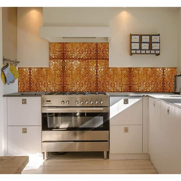 American Tin Ceilings Pattern 21 24 In, Faux Copper Backsplash Tiles For Kitchen