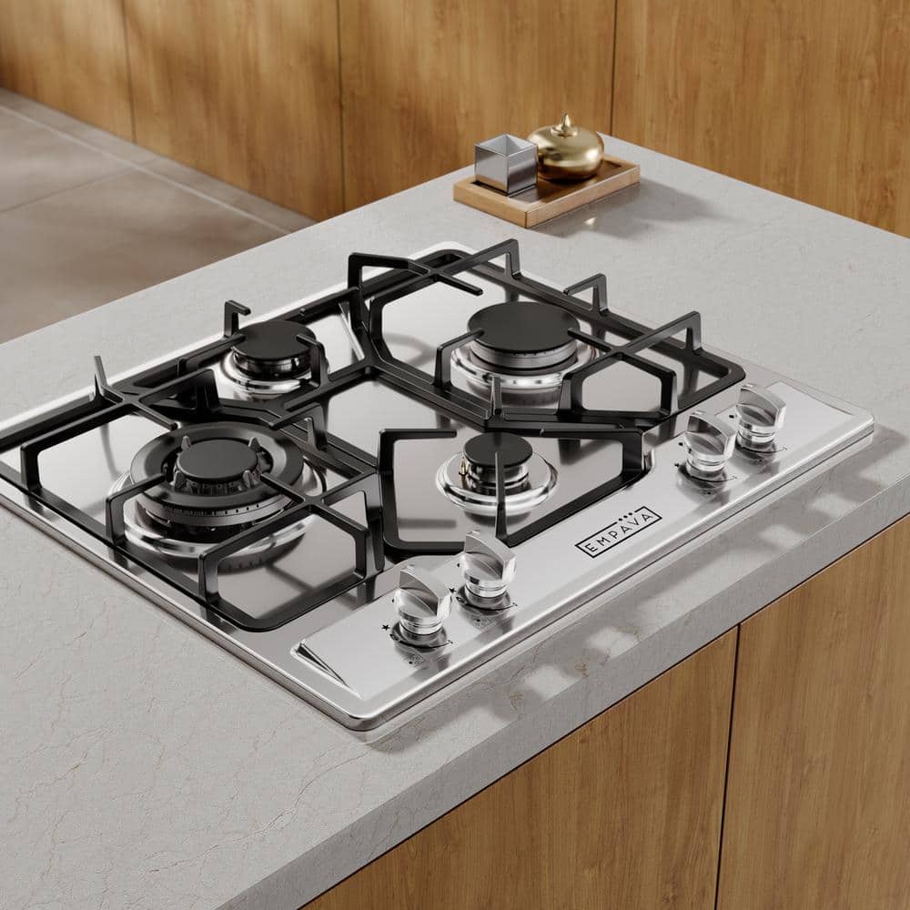 Empava 24 in. Gas Stove Cooktop 4 Italy Sabaf Sealed Burners in Stainless Steel