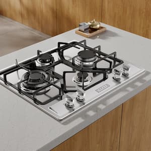 24 in. Gas Stove Cooktop 4 Italy Sabaf Sealed Burners in Stainless Steel