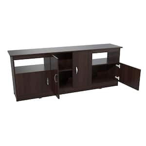 63 in. Espresso Wengue Wood TV Stand Fits TVs Up to 60 in. with Storage Doors