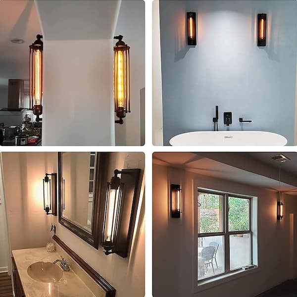 4 in. 1-Light Black Industrial Wall Sconce, Retro Wrought Iron Light for Indoor Outdoor Walls