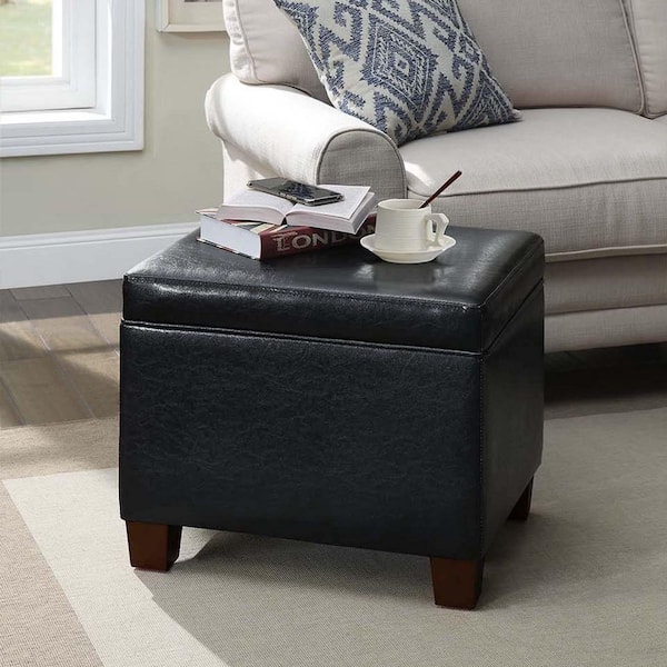 Designs4Comfort Madison Black Faux Leather Upholstery Storage Ottoman